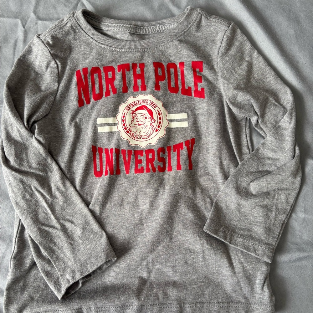Holiday Time Gray and Red Long Sleeve Kids Shirt